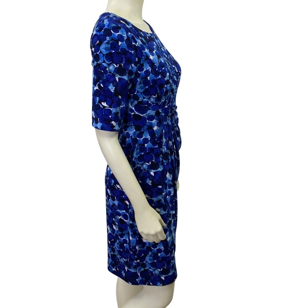 Connected Apparel Womens Blue Abstract Print Dress With Gathered Waist 8P - Picture 4 of 6